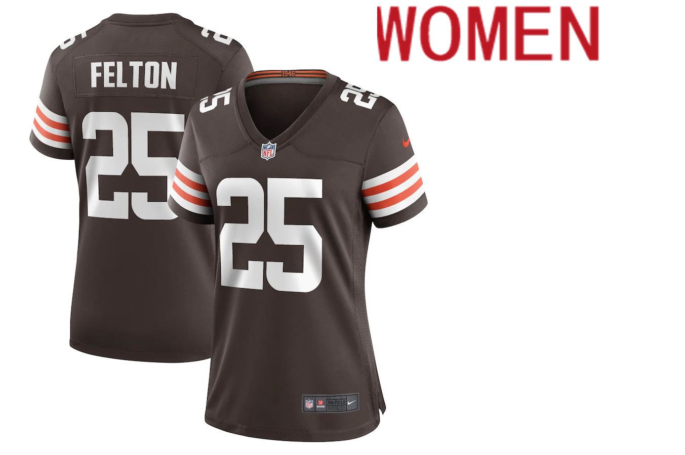 Women Cleveland Browns 25 Demetric Felton Nike Brown Game NFL Jersey